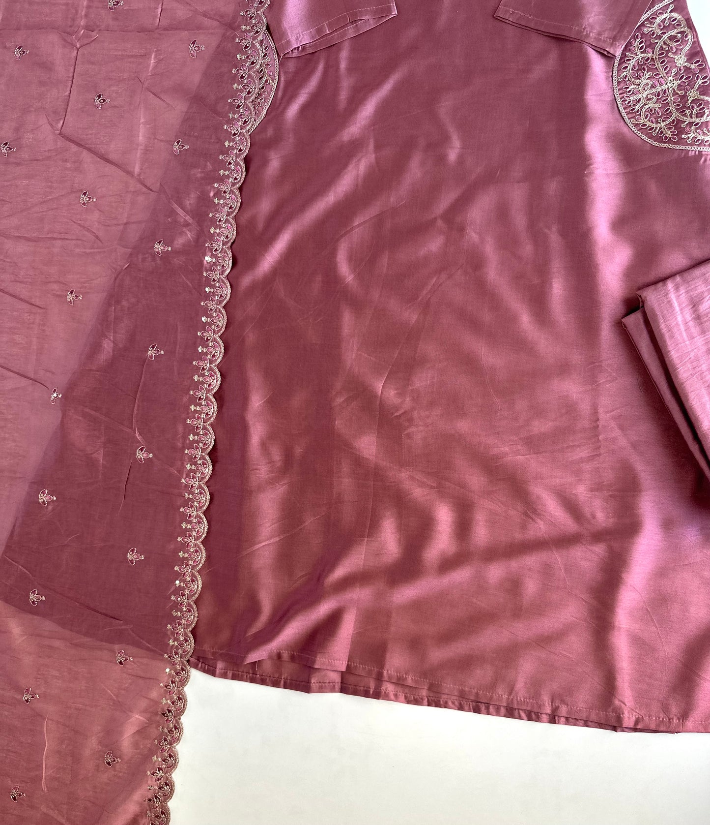 K457 - Roman silk zari work Aline Kurti with pants and dupatta in 2 colours