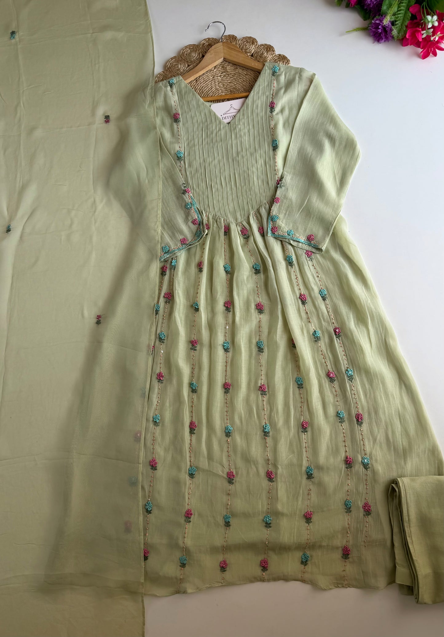 K171 - Mul chanderi embroidered Anarkali with pants and dupatta