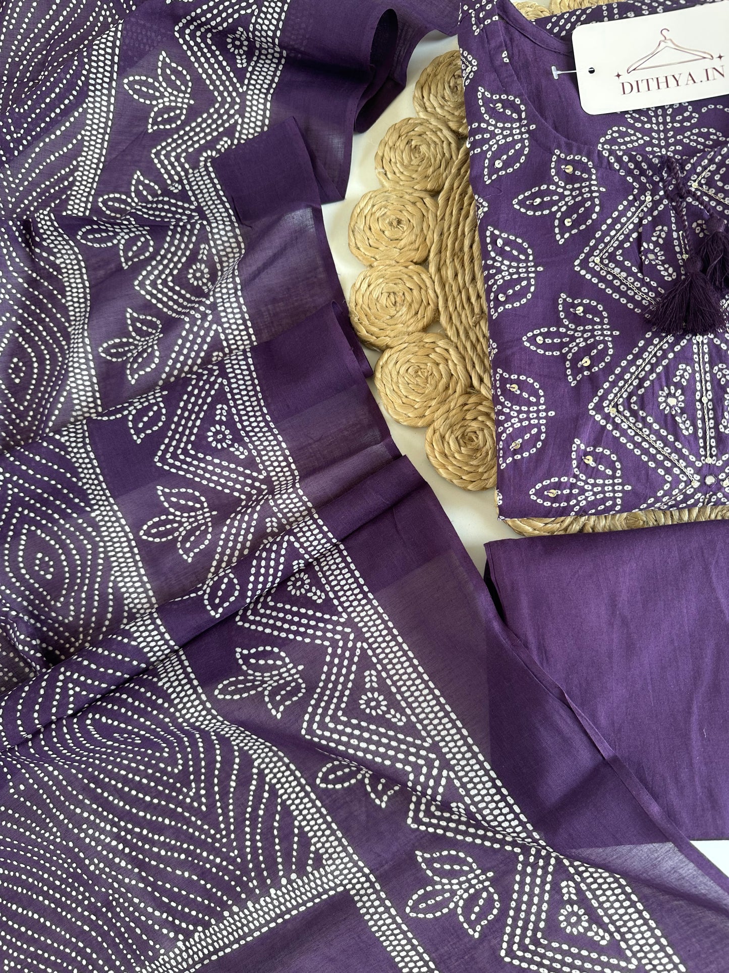 K446 - Mul cotton printed Aline Kurti with pants and dupatta