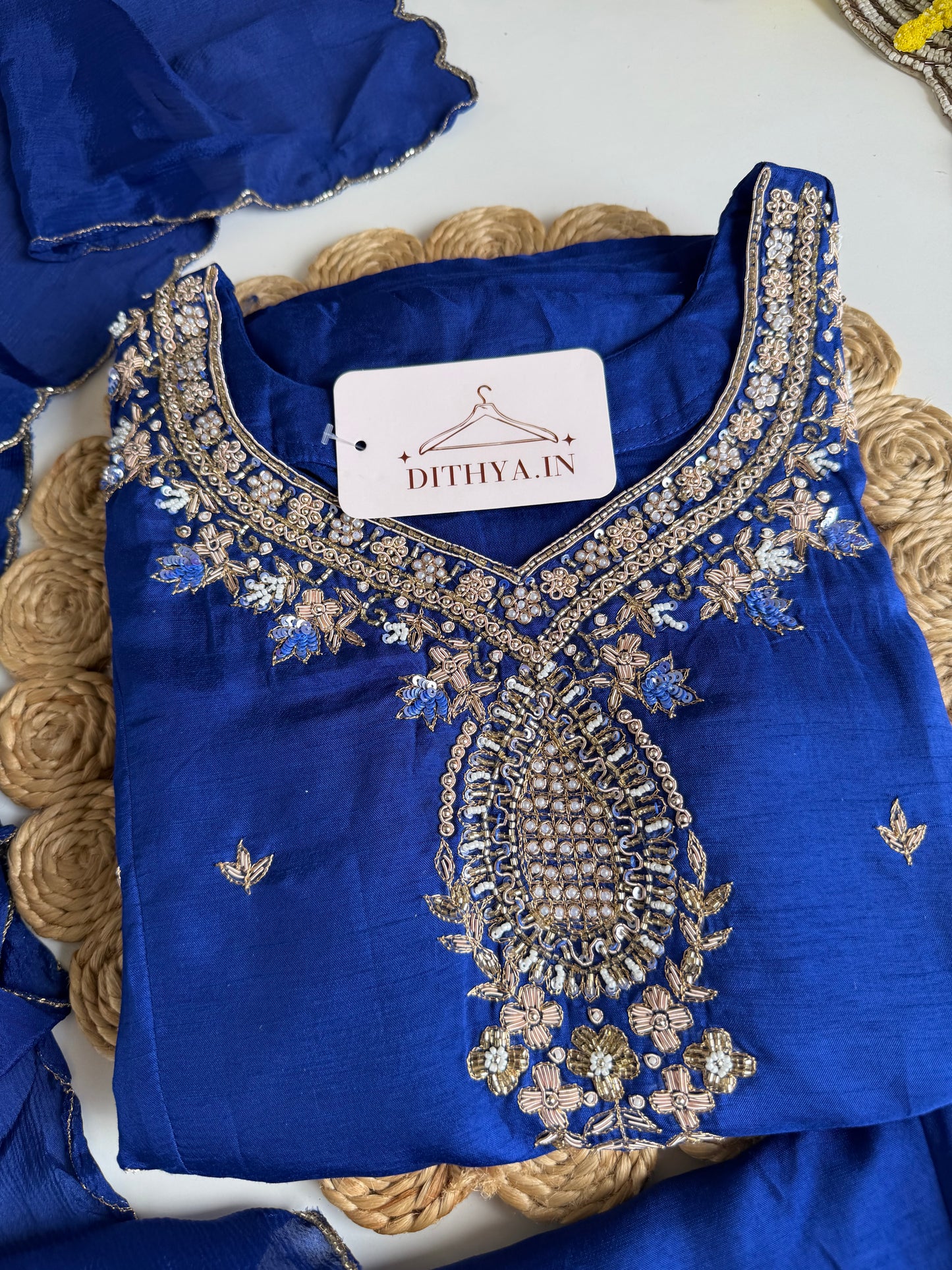 K206 - Russian silk handwork Anarkali with pants and dupatta