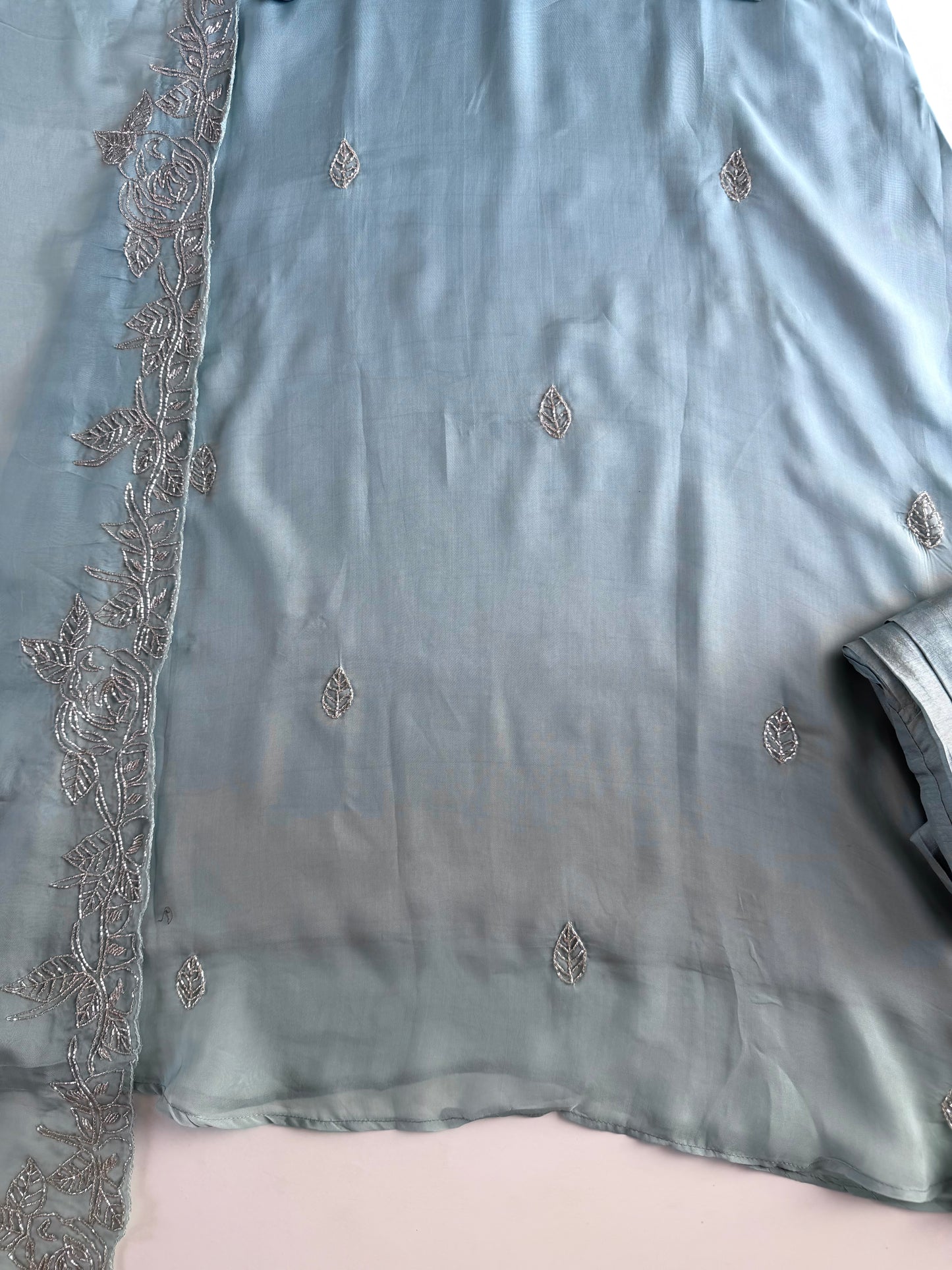 K425 - Soft viscose organza cutdhana work Aline Kurti with pants and dupatta