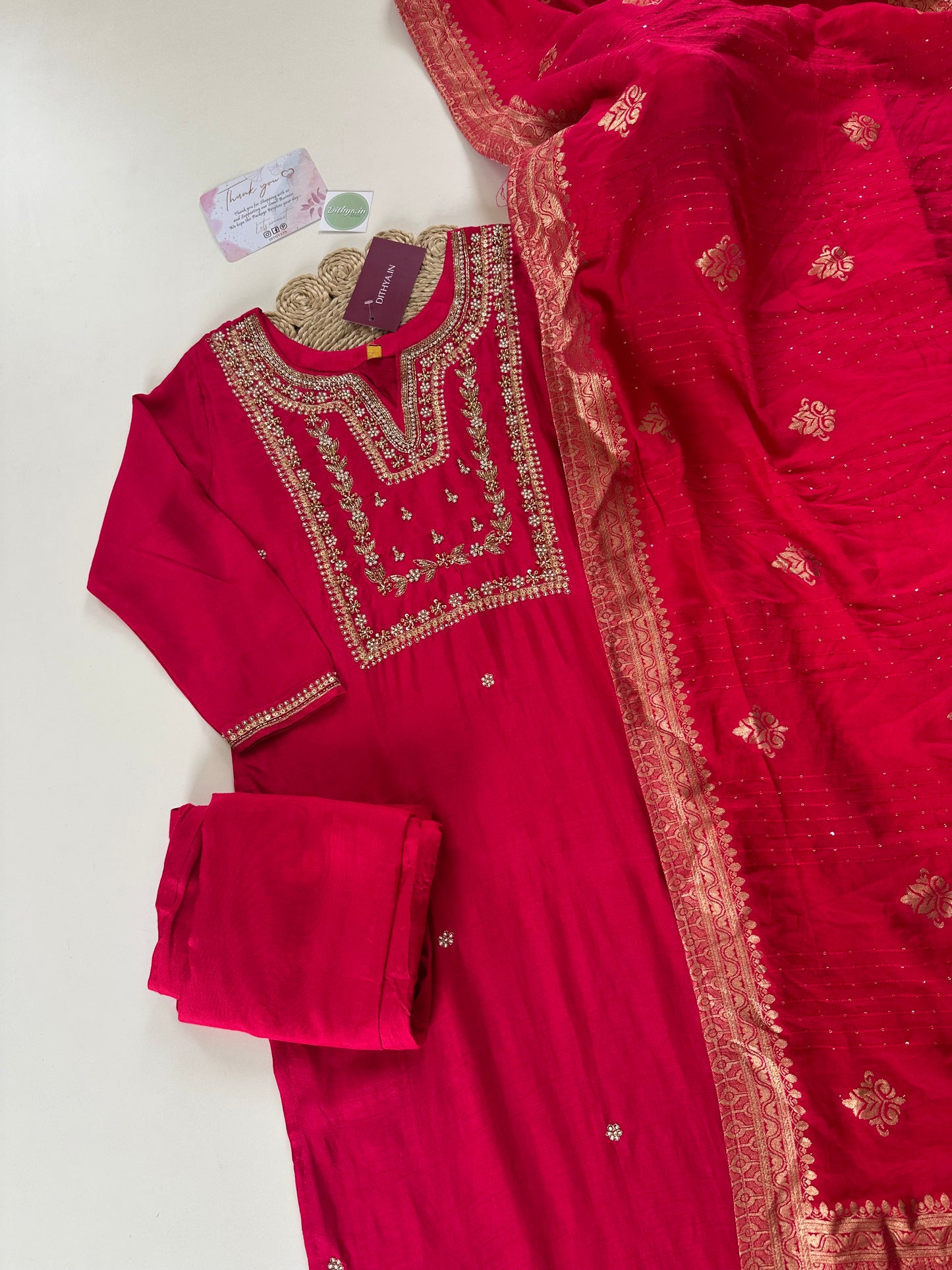 K119 - Russian silk kurti with pants and dupatta