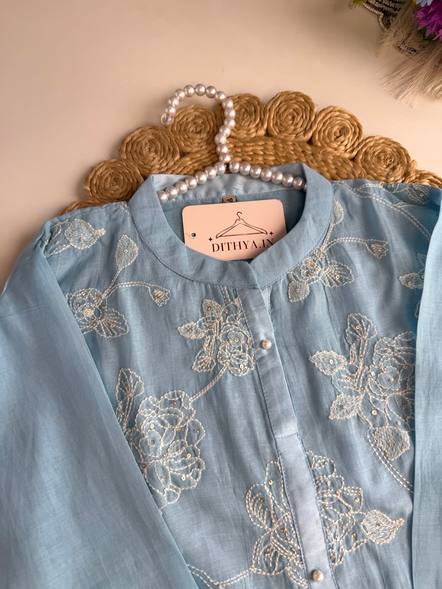 K606 - Mul chanderi embroidered coord set