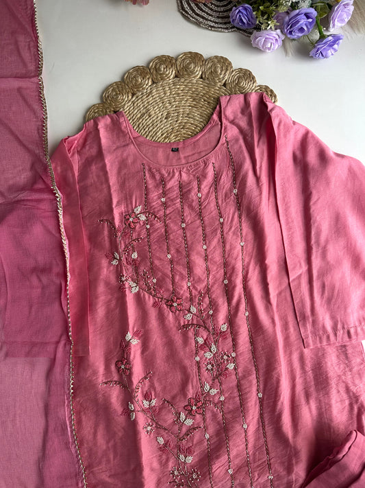 D266 - Dola silk straight kurti with pants and dupatta