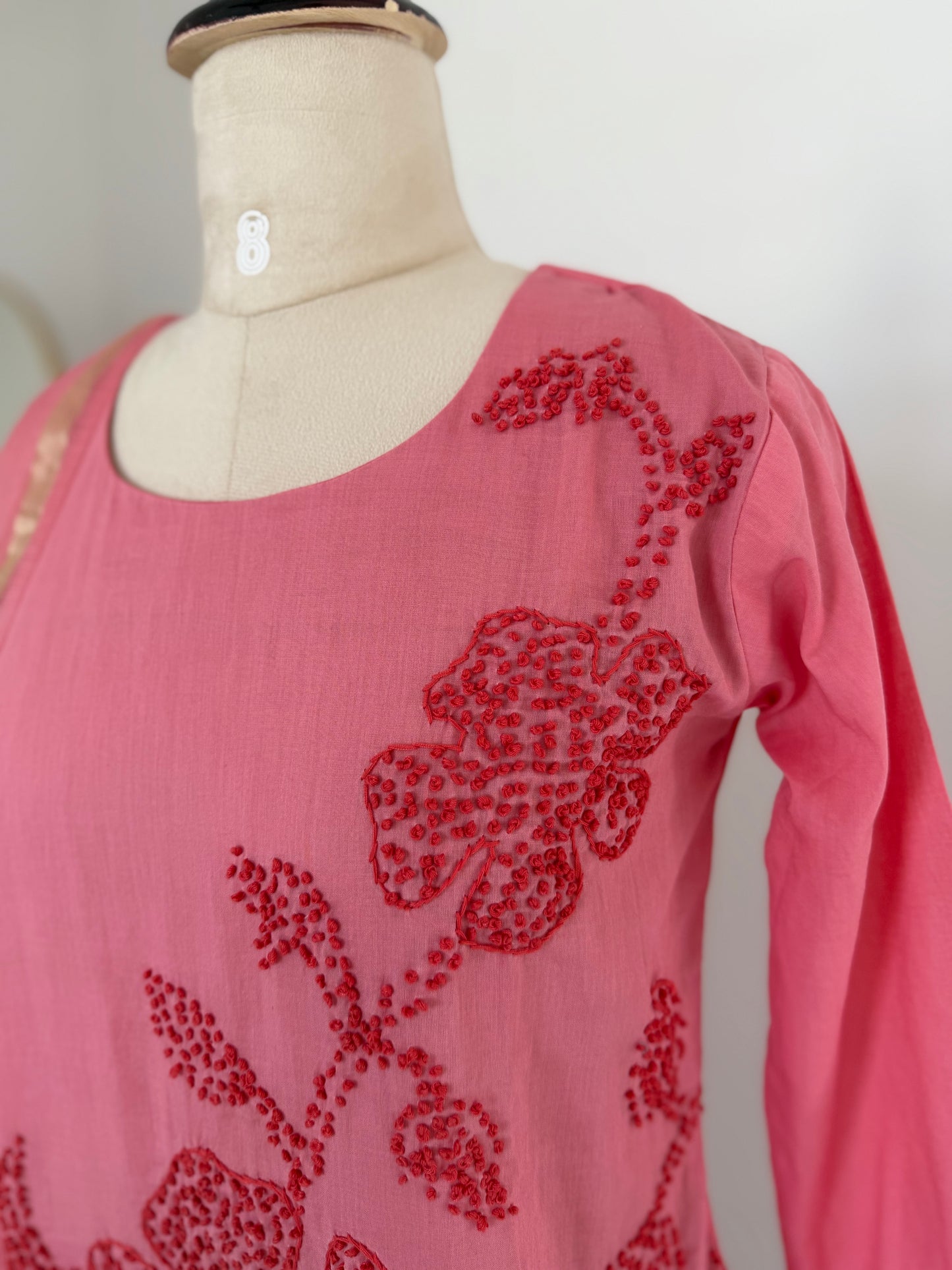 K495 - Mul chanderi embroidered Aline Kurti with pants and dupatta