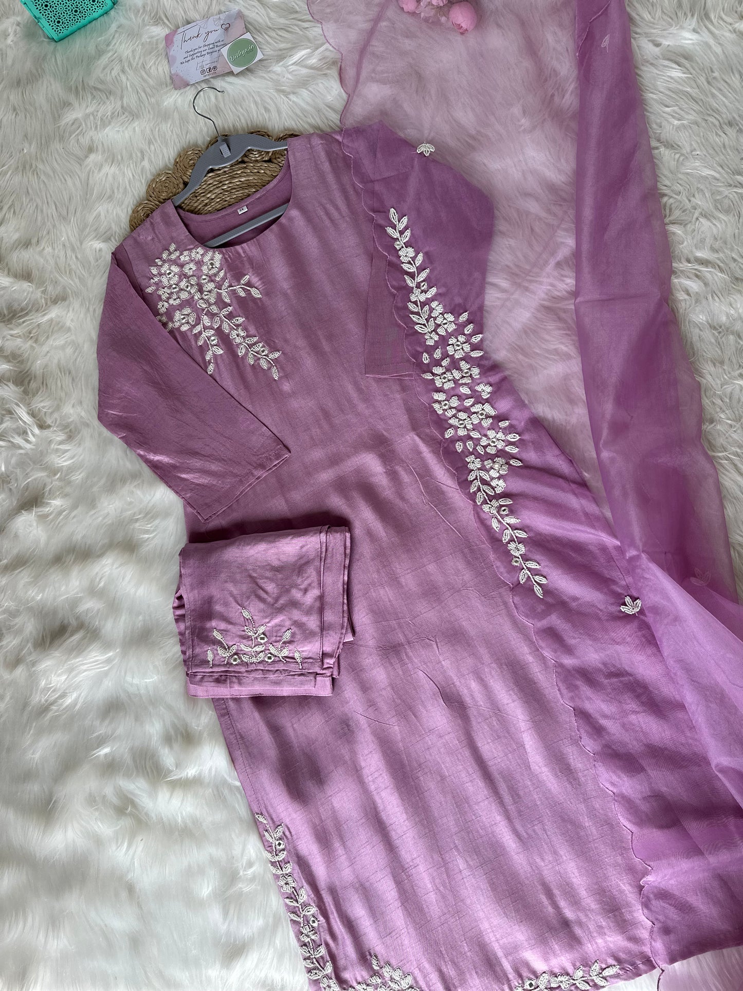 K278 - Dola silk kurti with pants and dupatta - Dithya.in