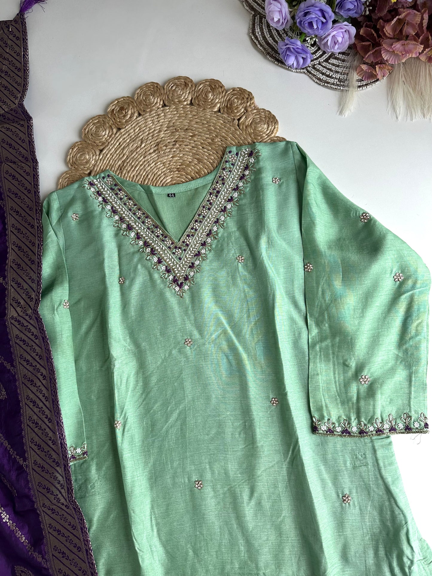 D260 - Dola silk straight kurti with pants and dupatta