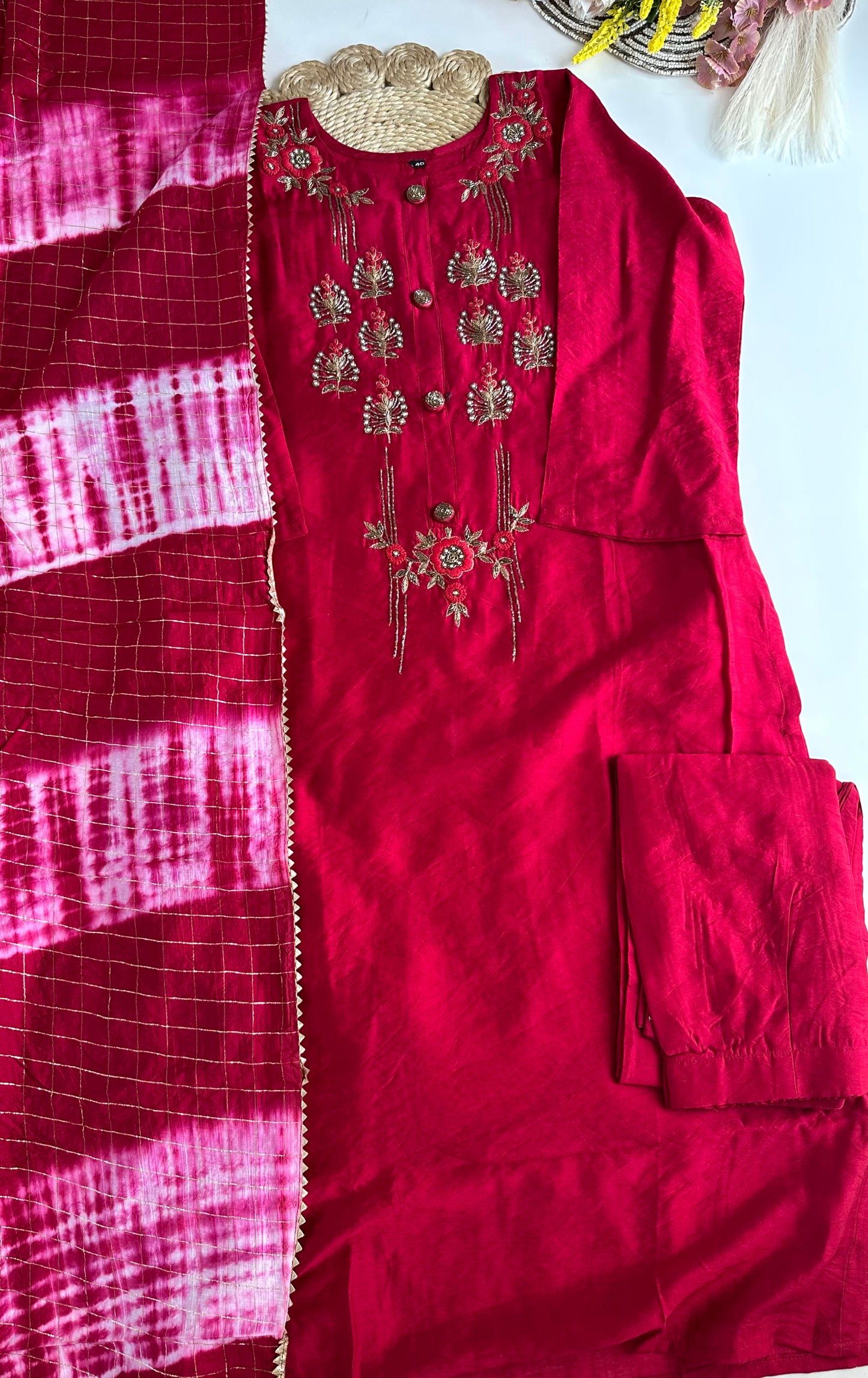 D441 - Roman silk straight Kurti with pants and dupatta