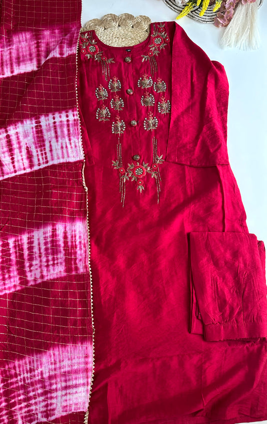 D441 - Roman silk straight Kurti with pants and dupatta