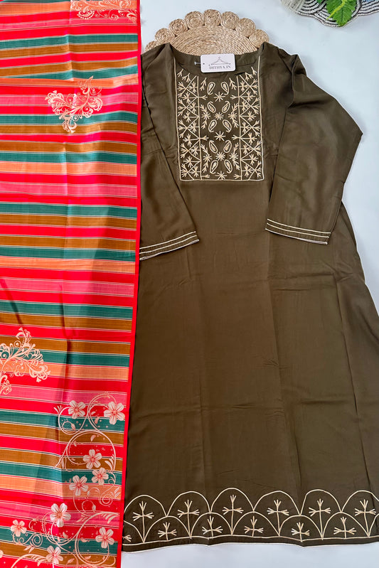 D563-Muslin straight Kurti with dupatta