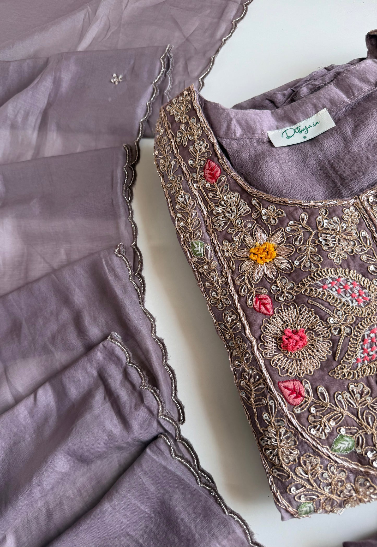 K424 - Mul chanderi heavy handwork Anarkali with pants and dupatta in 2 colours