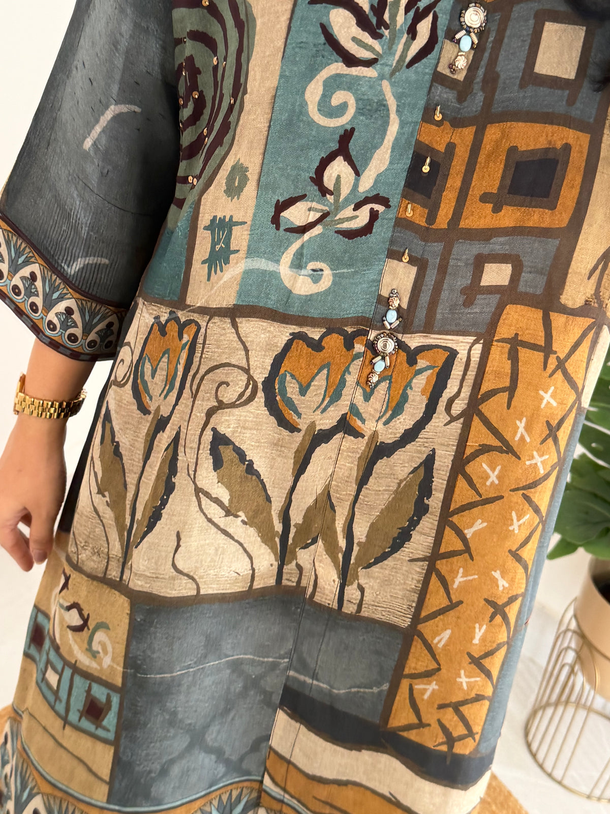 K097 - Pure Crape Ajrakh kaftan with pants