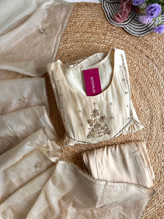 K120 - Mul Chanderi Handwork Anarkali with pants and dupatta
