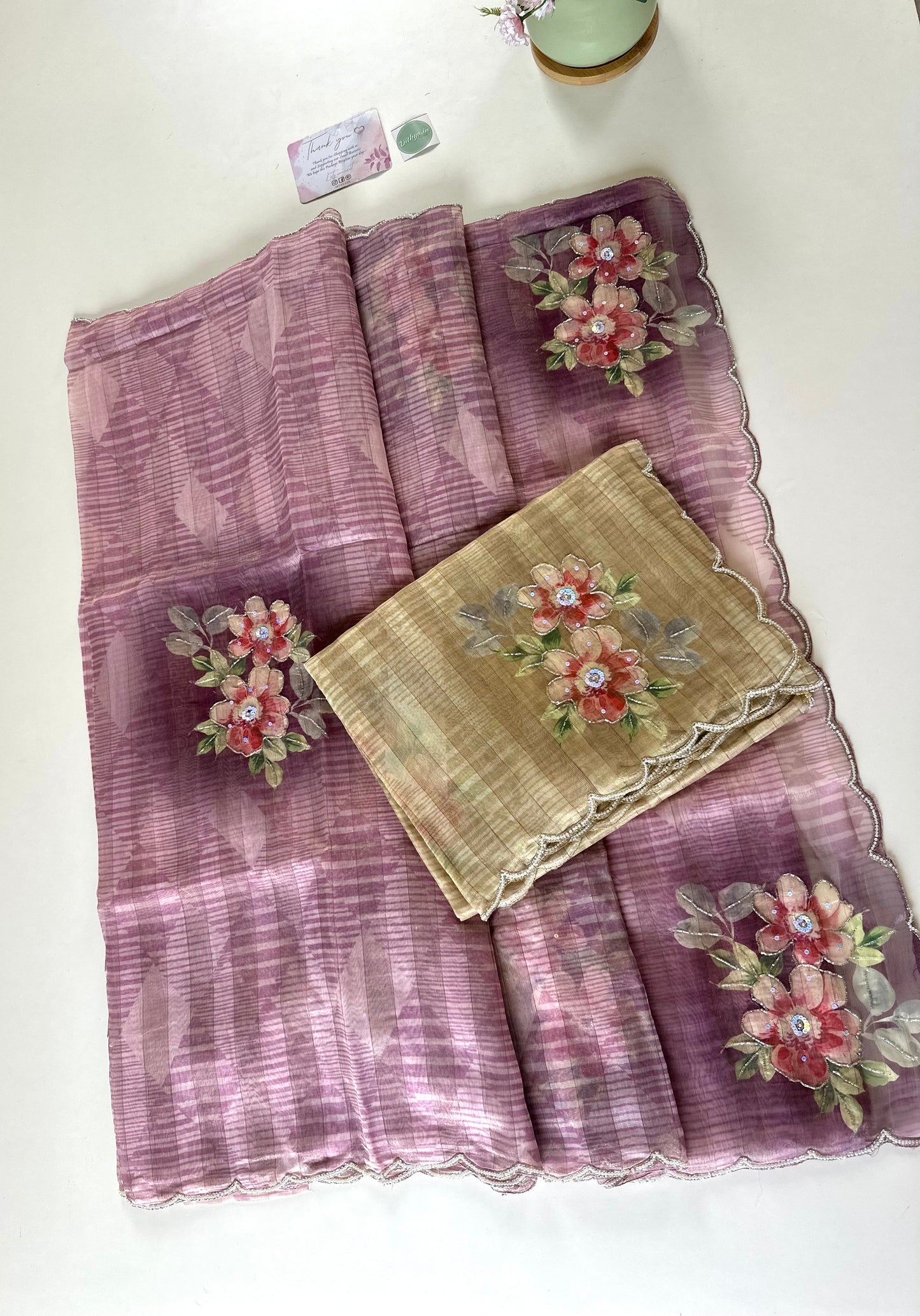 S006 - Floral Organza handwork sarees in 2 colours