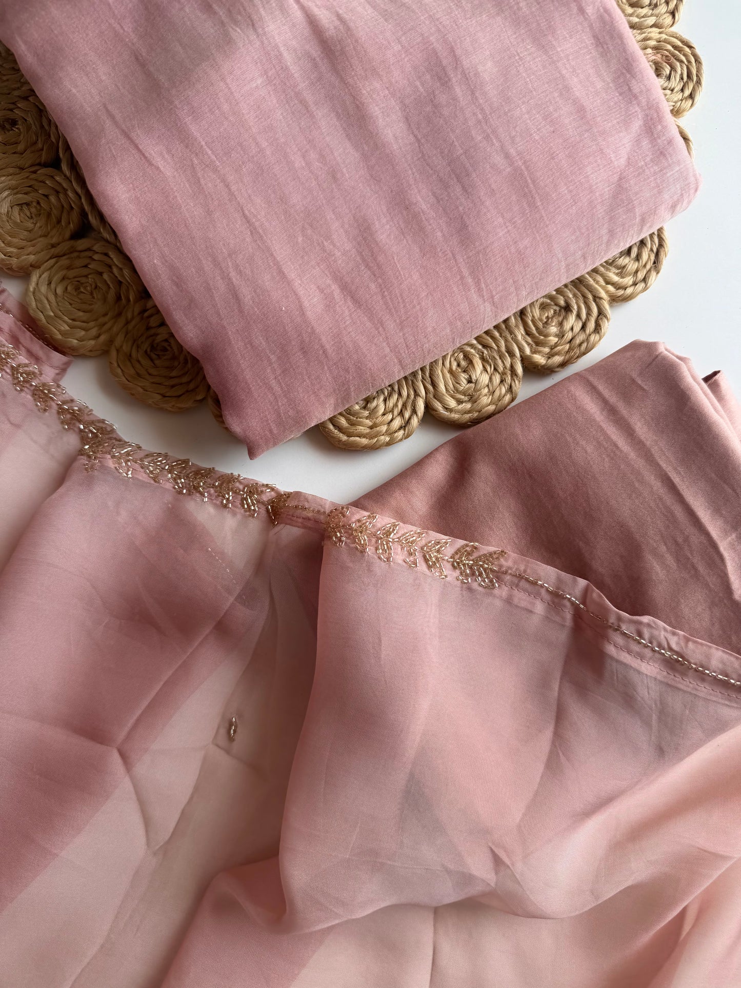 K564 - Mul chanderi handwork aline Kurti with pants and dupatta