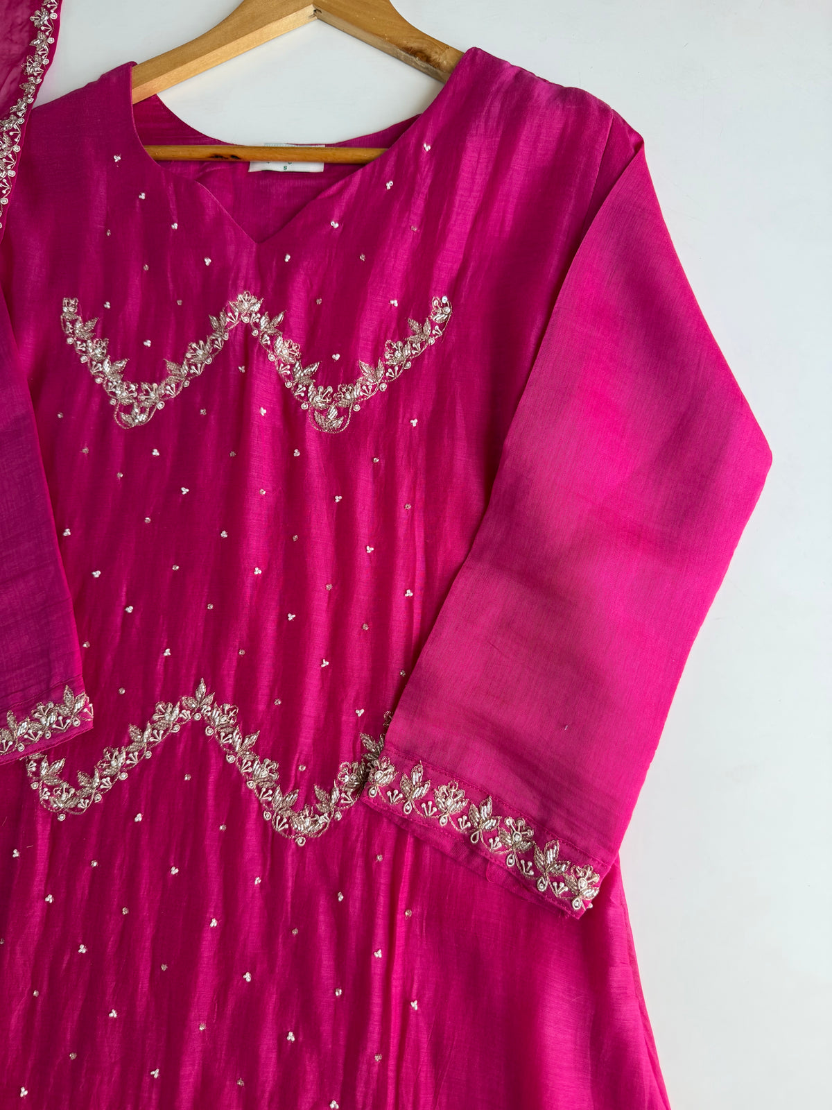 K210-Pure Banarasi Mul chanderi handwork aline Kurti with pants and dupatta