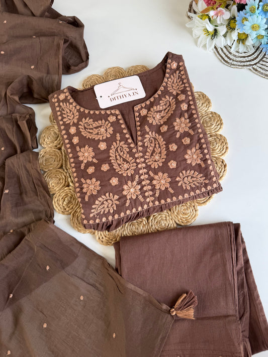 K632 - Mul cotton embroidered Anarkali with pants and dupatta