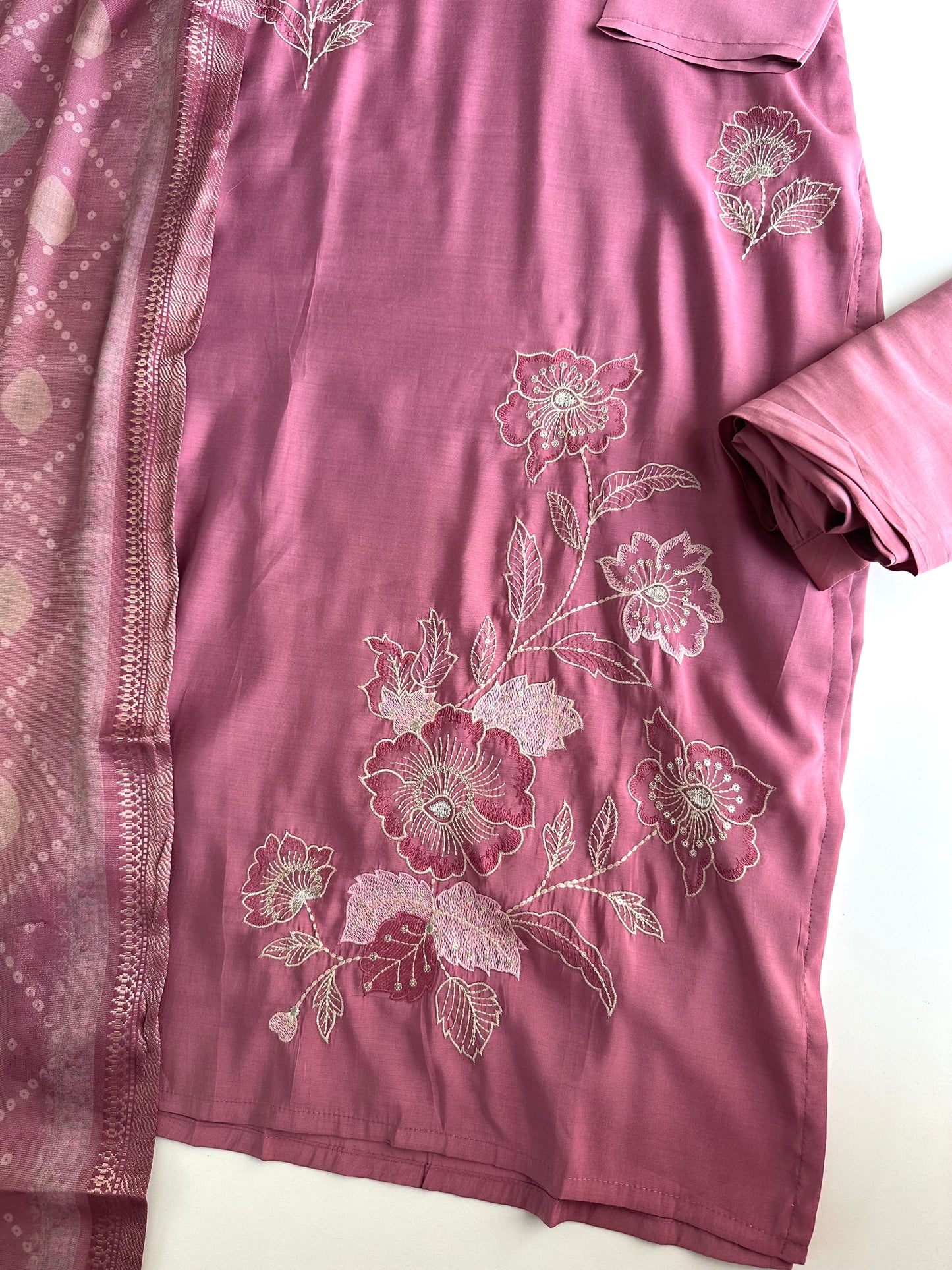K181 - Roman silk embroidered straight Kurti with pants and dupatta