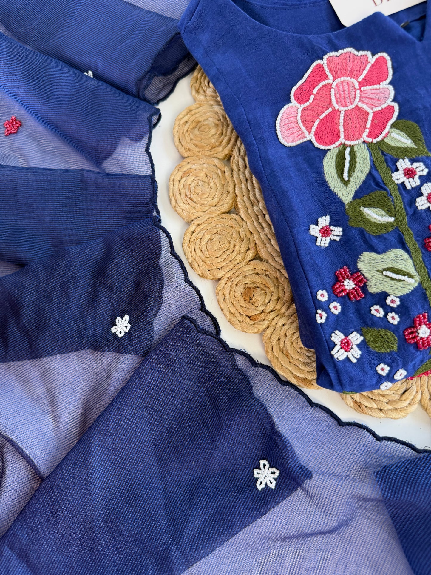 K494 - Mul chanderi handwork Anarkali with pants and dupatta