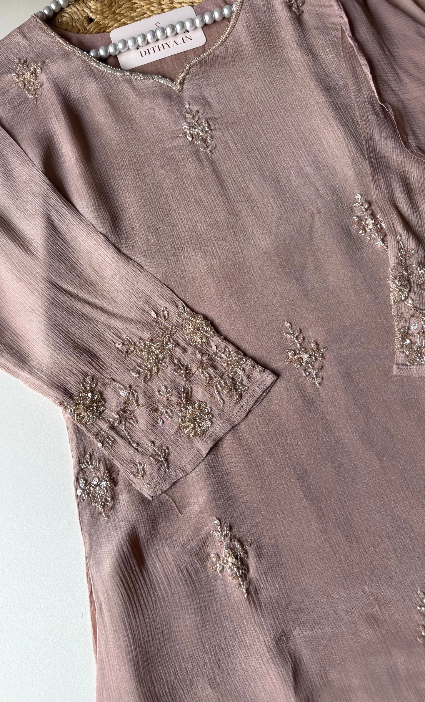 K365 - Pure Chinnon handwork aline Kurti with pants and dupatta