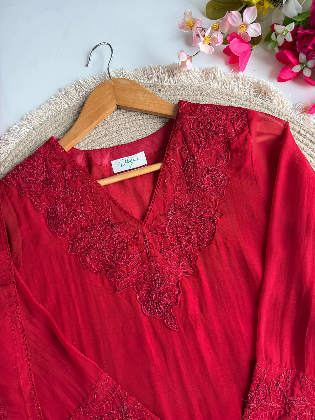 K140 - Pure organza embroidered farshi salwar with pants and dupatta