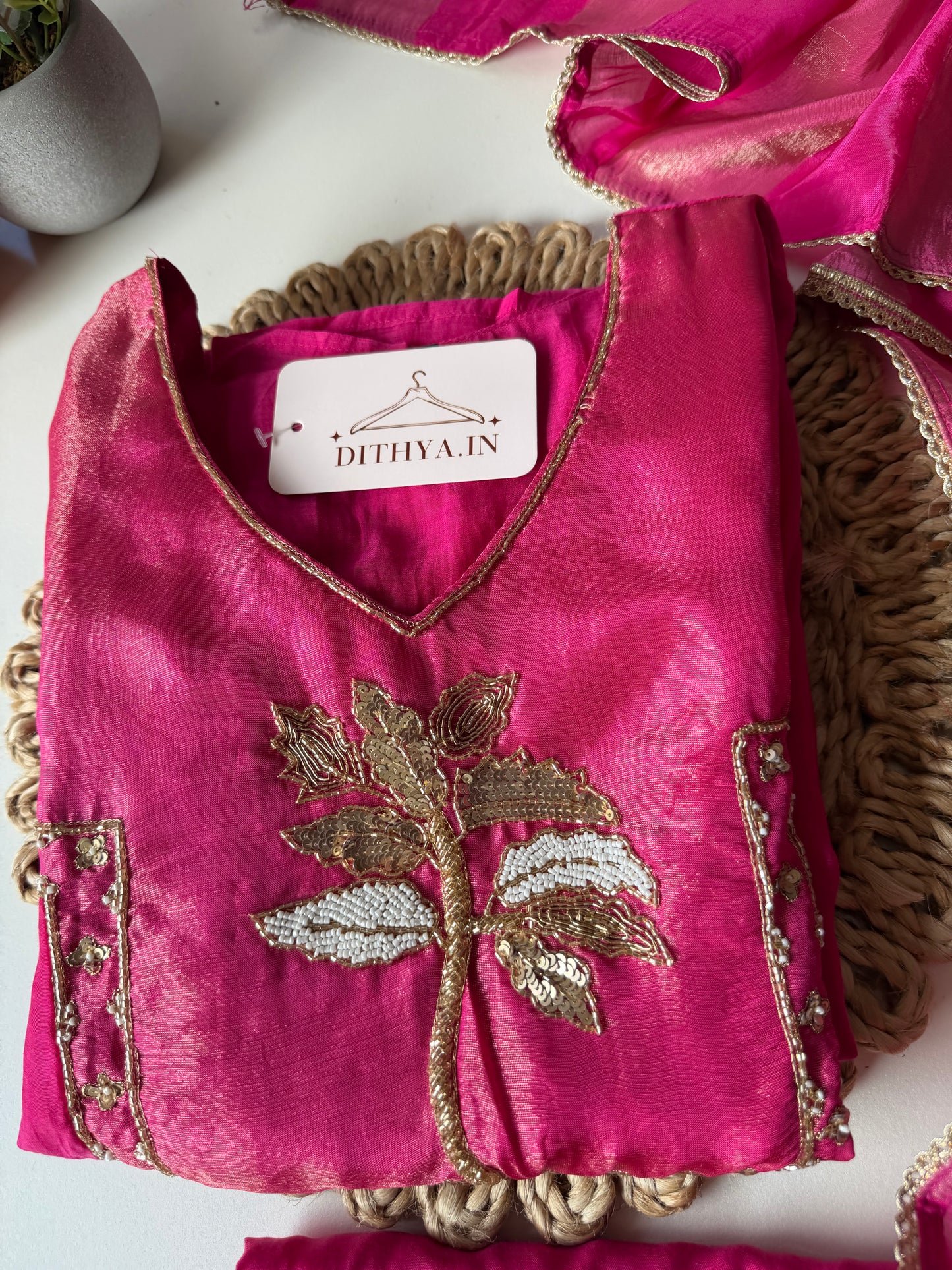 K545 - Mul chanderi handwork Anarkali with pants and dupatta