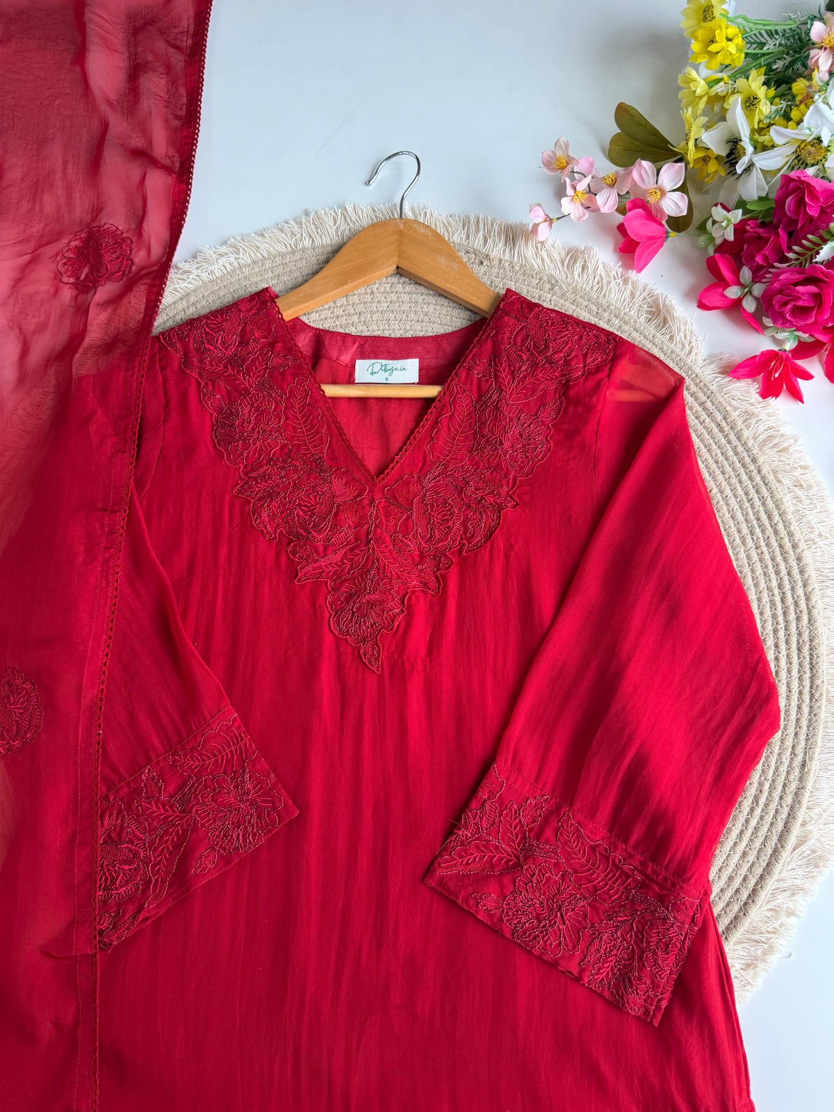 K140 - Pure organza embroidered farshi salwar with pants and dupatta