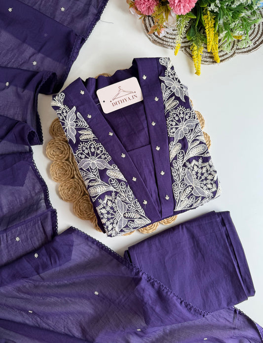 K650 - Mul cotton embroidered Anarkali with pants and dupatta