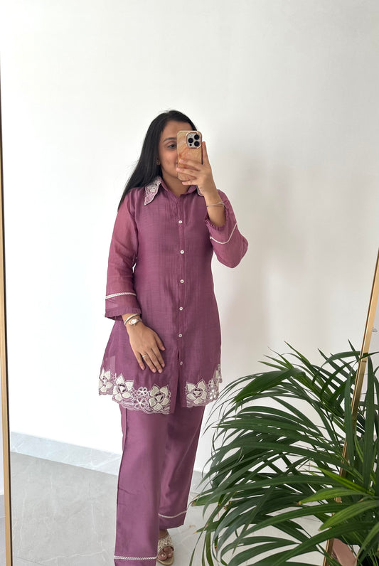 K403 - Mul Chanderi embroidered coord set