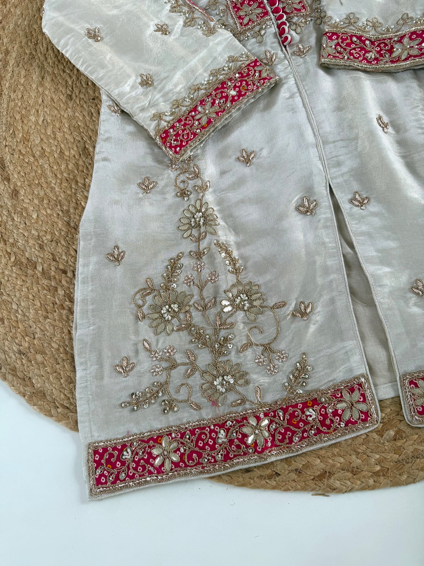 K225 - Tissue silk gota handwork short Kurti with divider pants