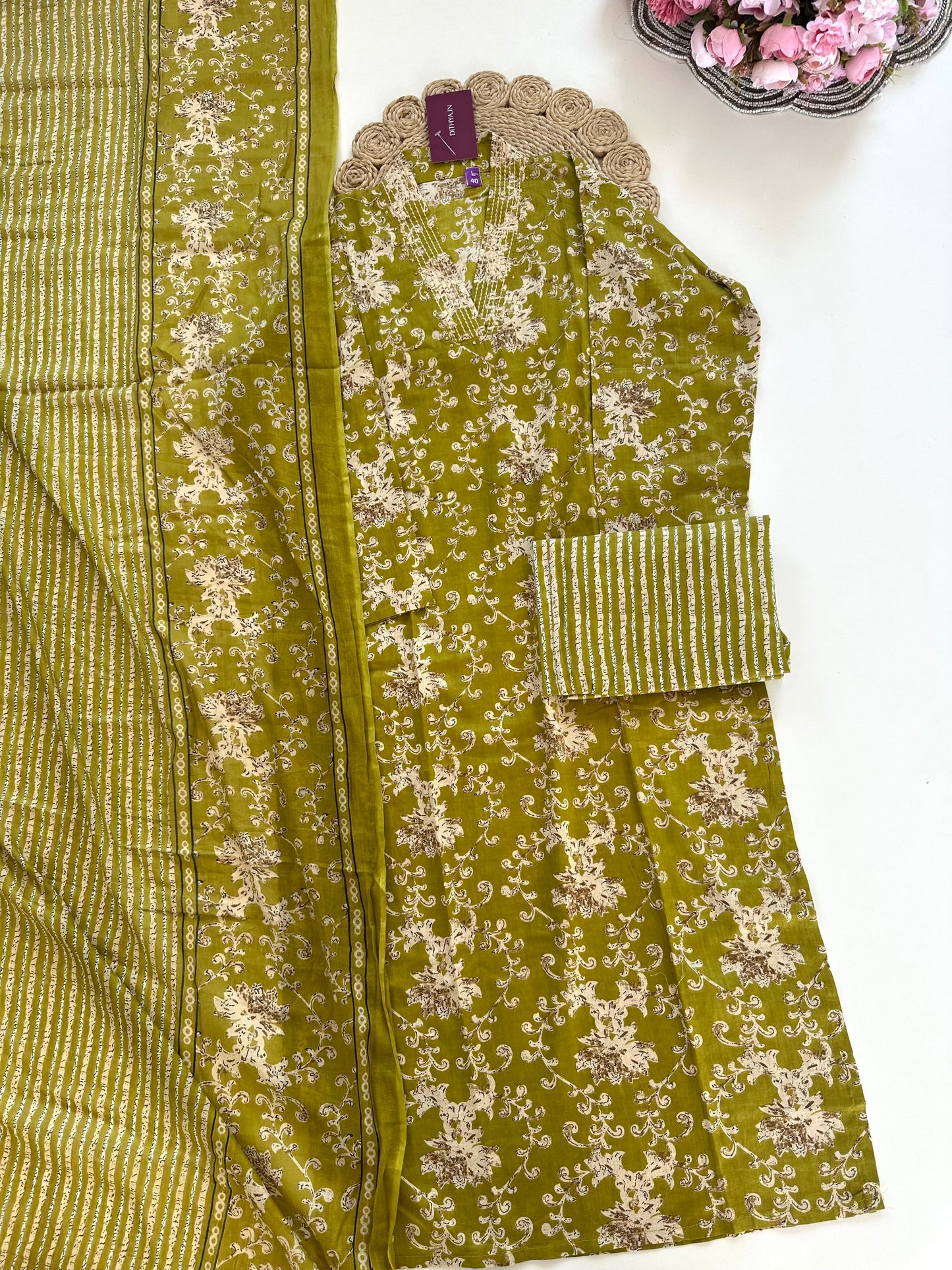 K396 - Cotton printed straight Kurti with Pants