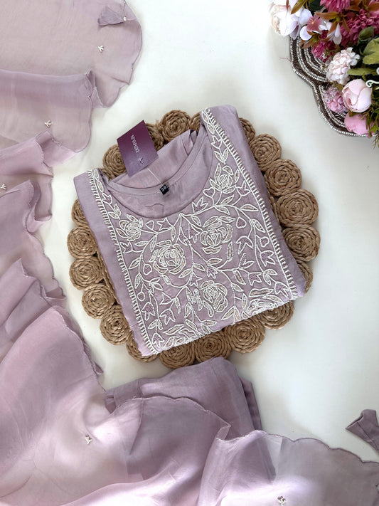 K183 - Abuthai silk pearl work straight kurti with pants and dupatta.