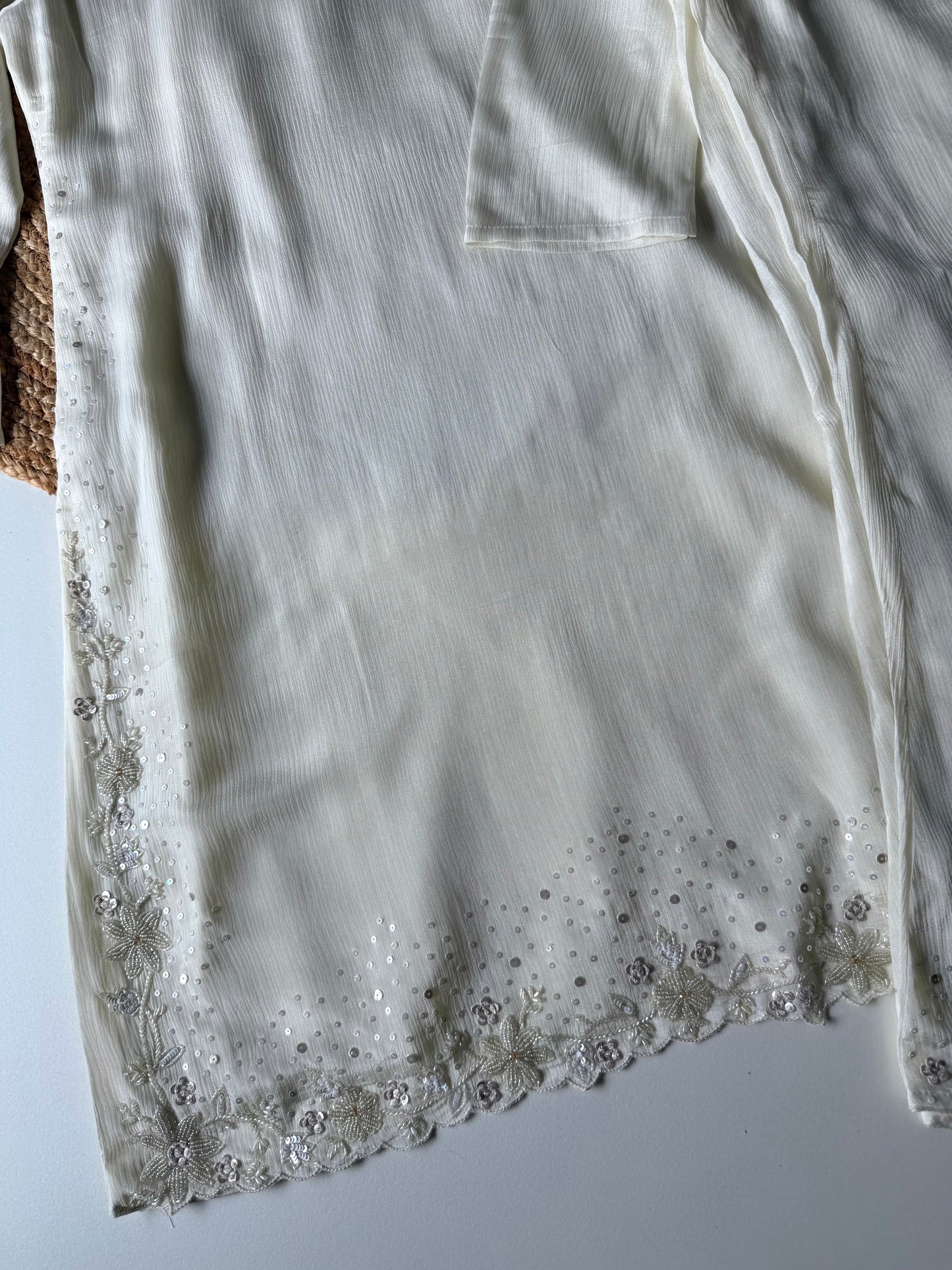 K335 - Pure Chinnon handwork Kurti with divider pants and dupatta