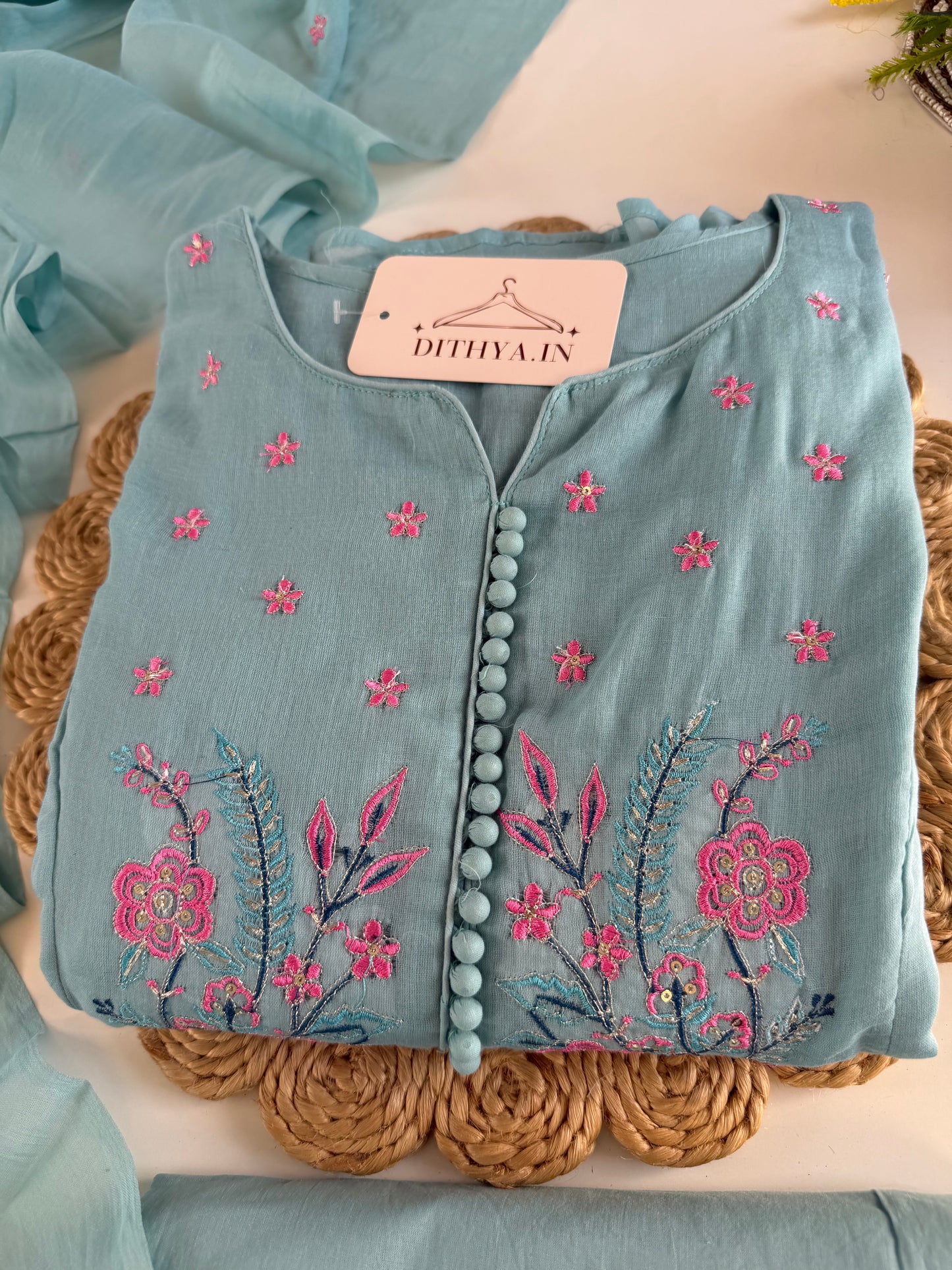 K598 - Cotton embroidered anarkali with pants and dupatta