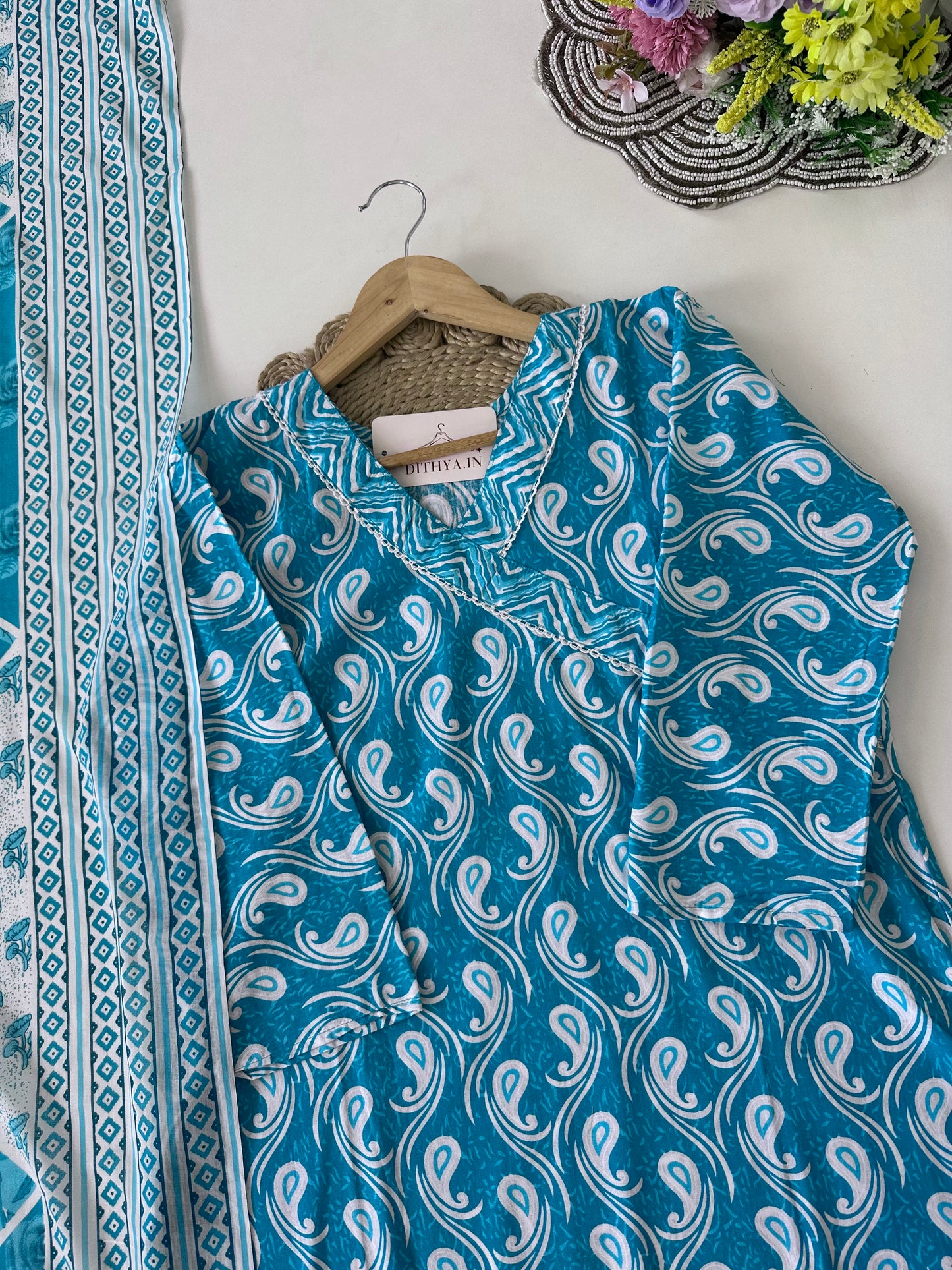 K686 - Mul cotton straight Kurti with pants and dupatta