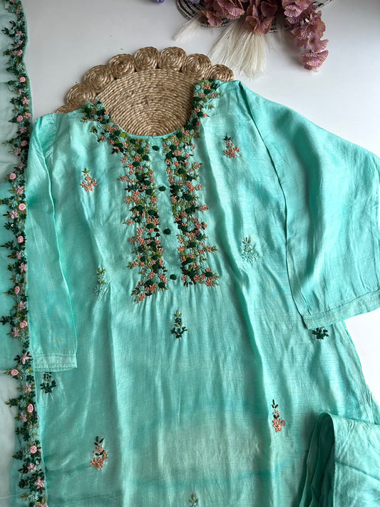 D245 - Dola silk straight kurti with Sharara and dupatta