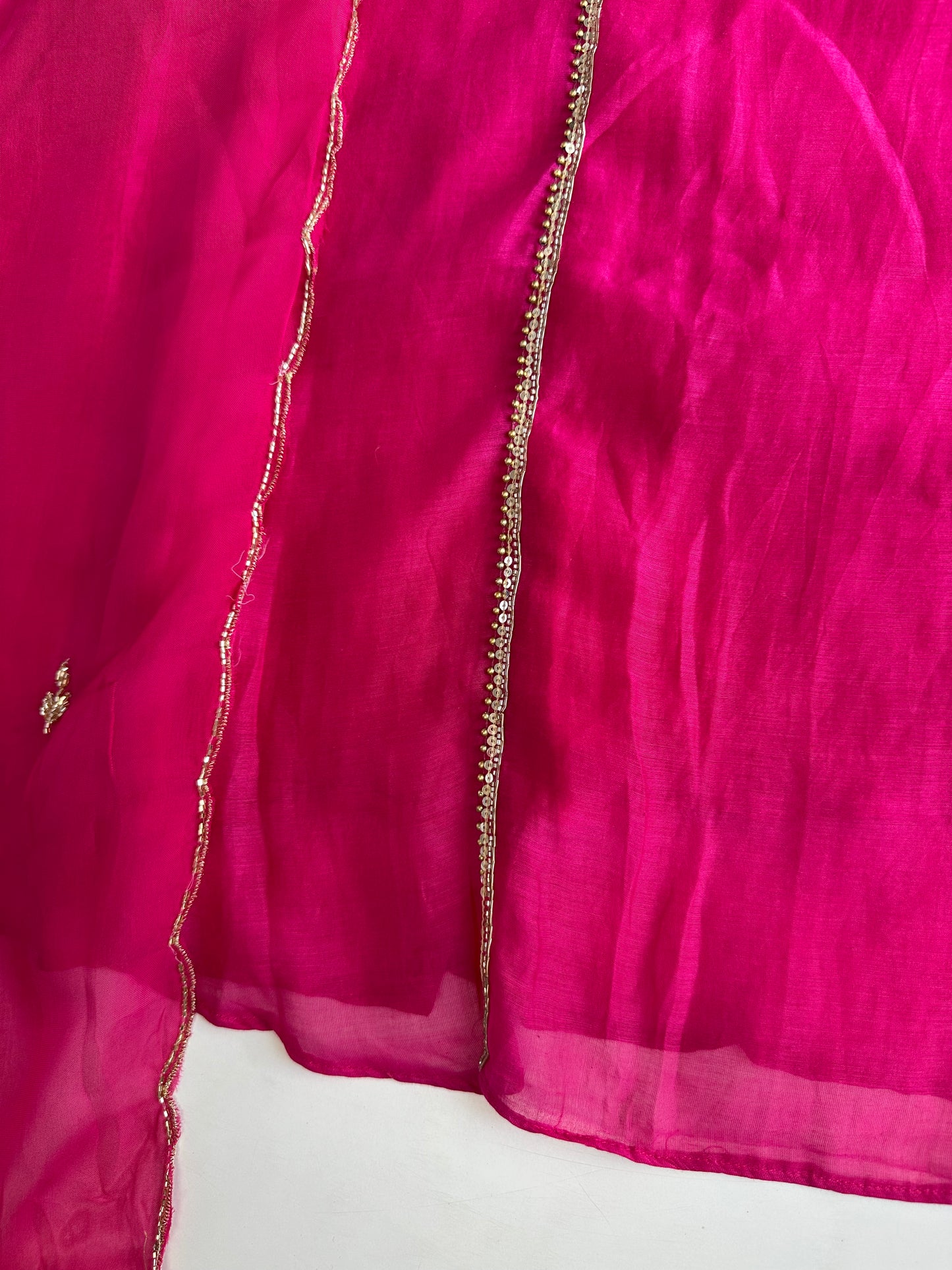 K228 - Mul Chanderi handwork Aline Kurti with pants and dupatta