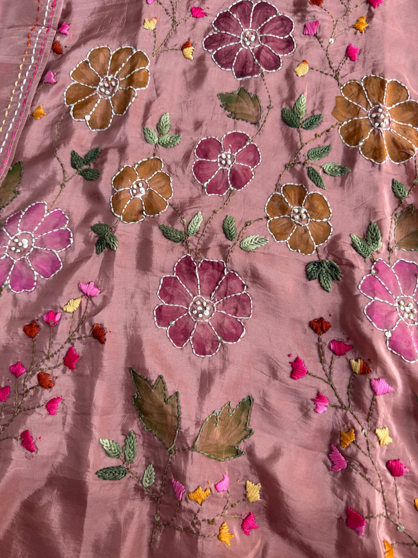 K644 - Pure crape embroidered Aline Kurti with pants and dupatta