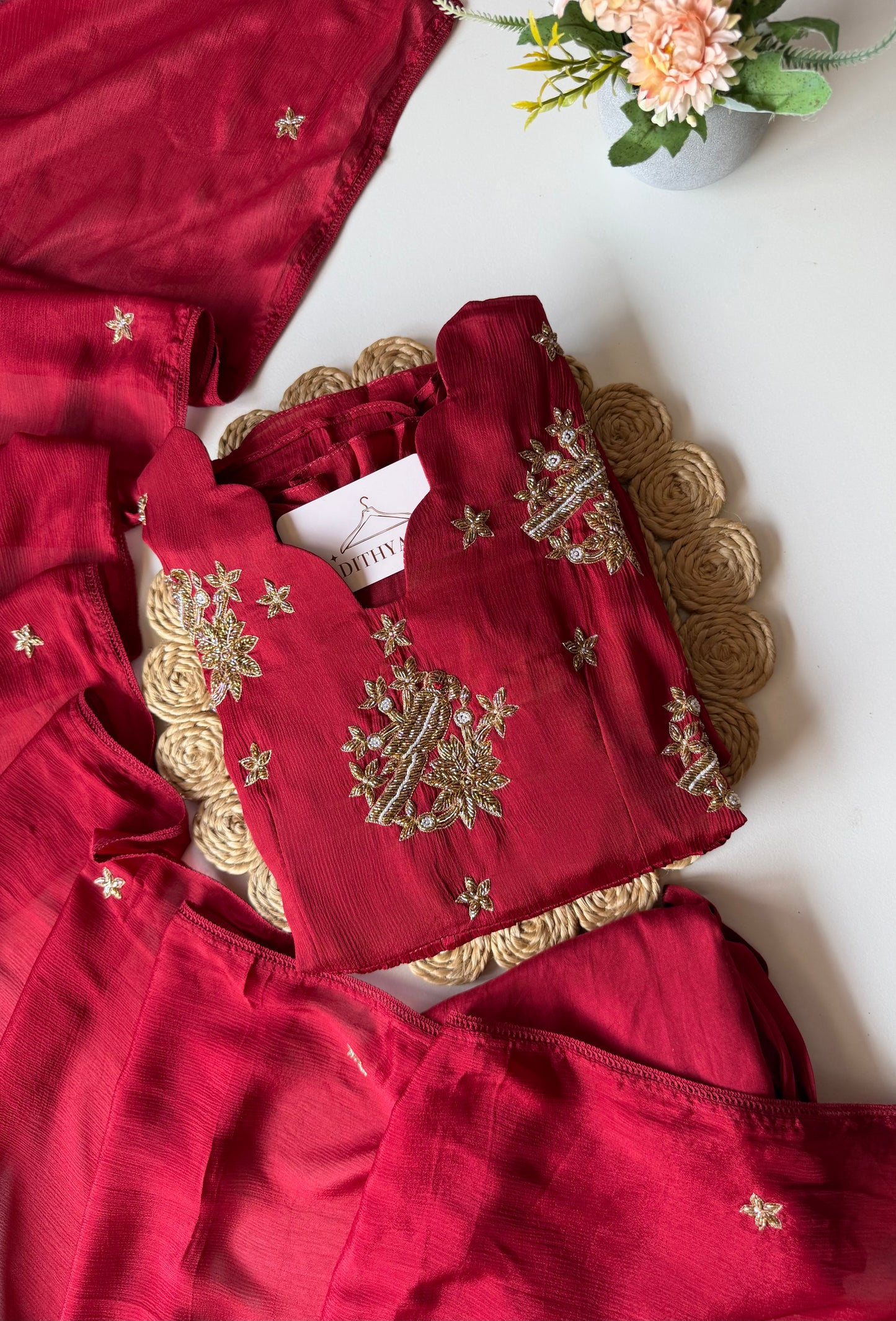 K403 - Chinnon zardosi work Anarkali with pants and dupatta