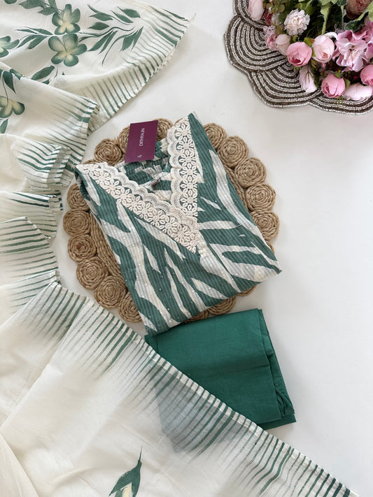 K259 - Cotton embroidered Anarkali with pants and dupatta in 2 colours