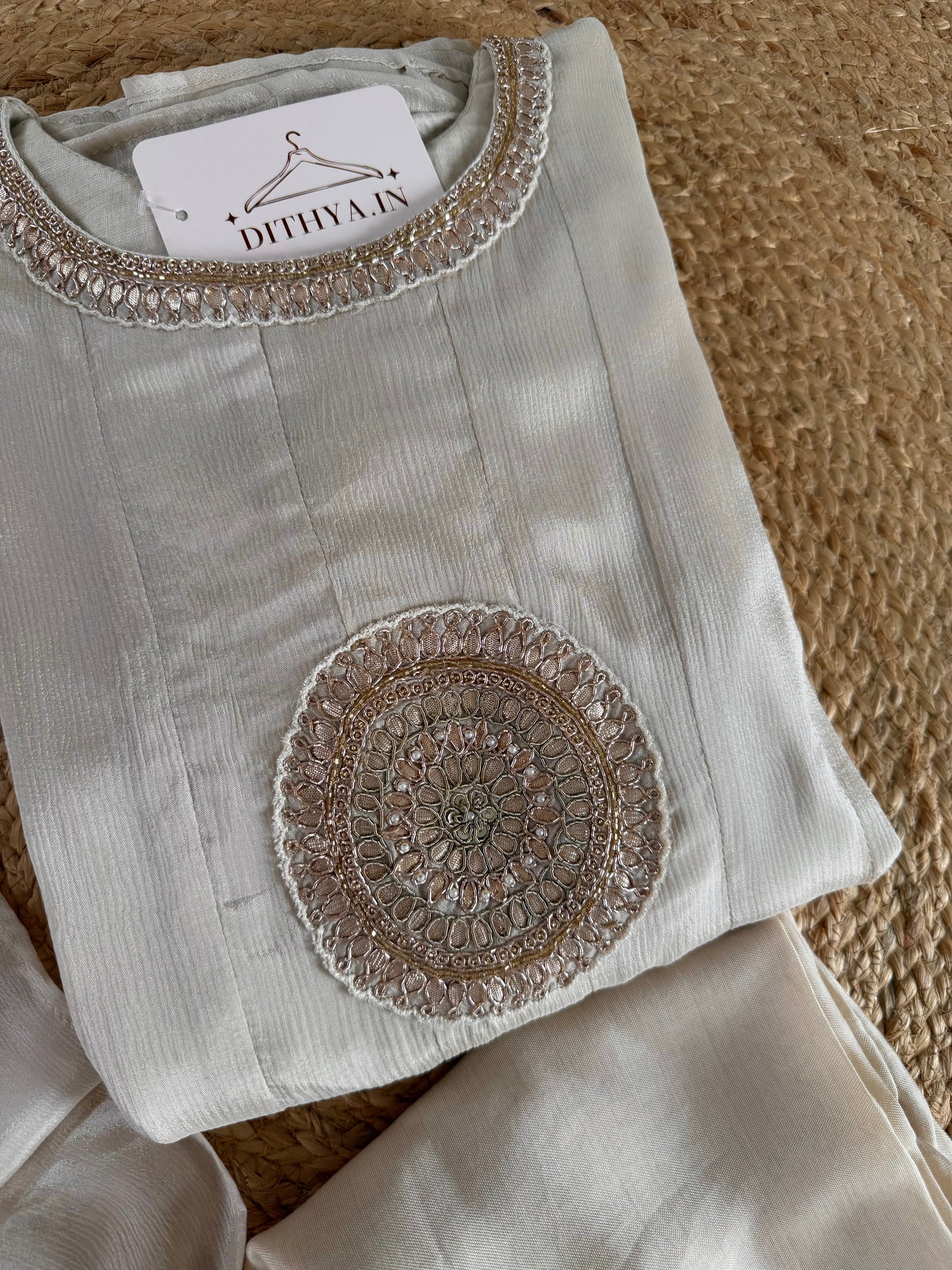 K557 - Chinnon Gota work Anarkali with pants and dupatta