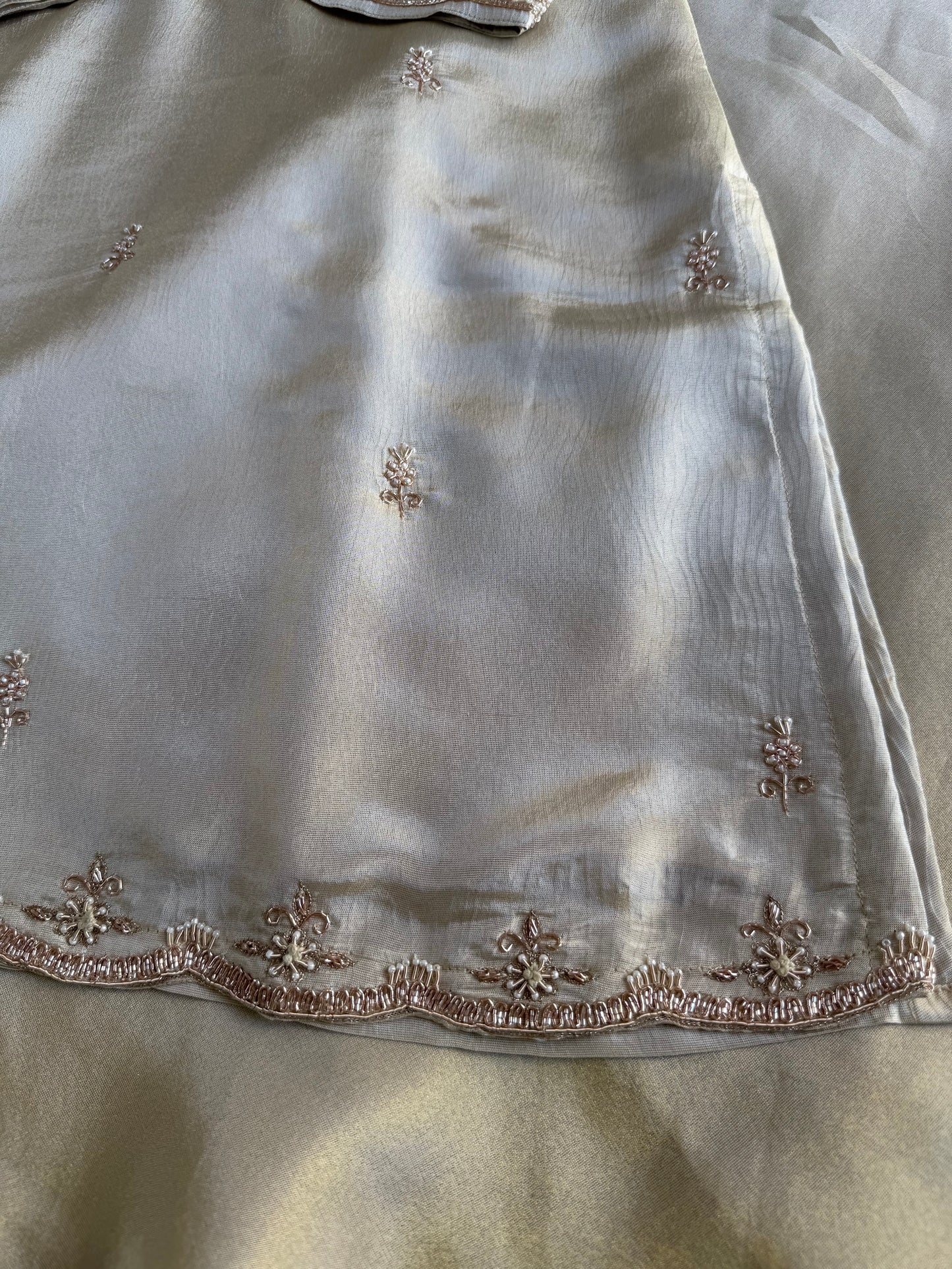 K157 - Tissue silk handwork short Kurti with divider pants and dupatta