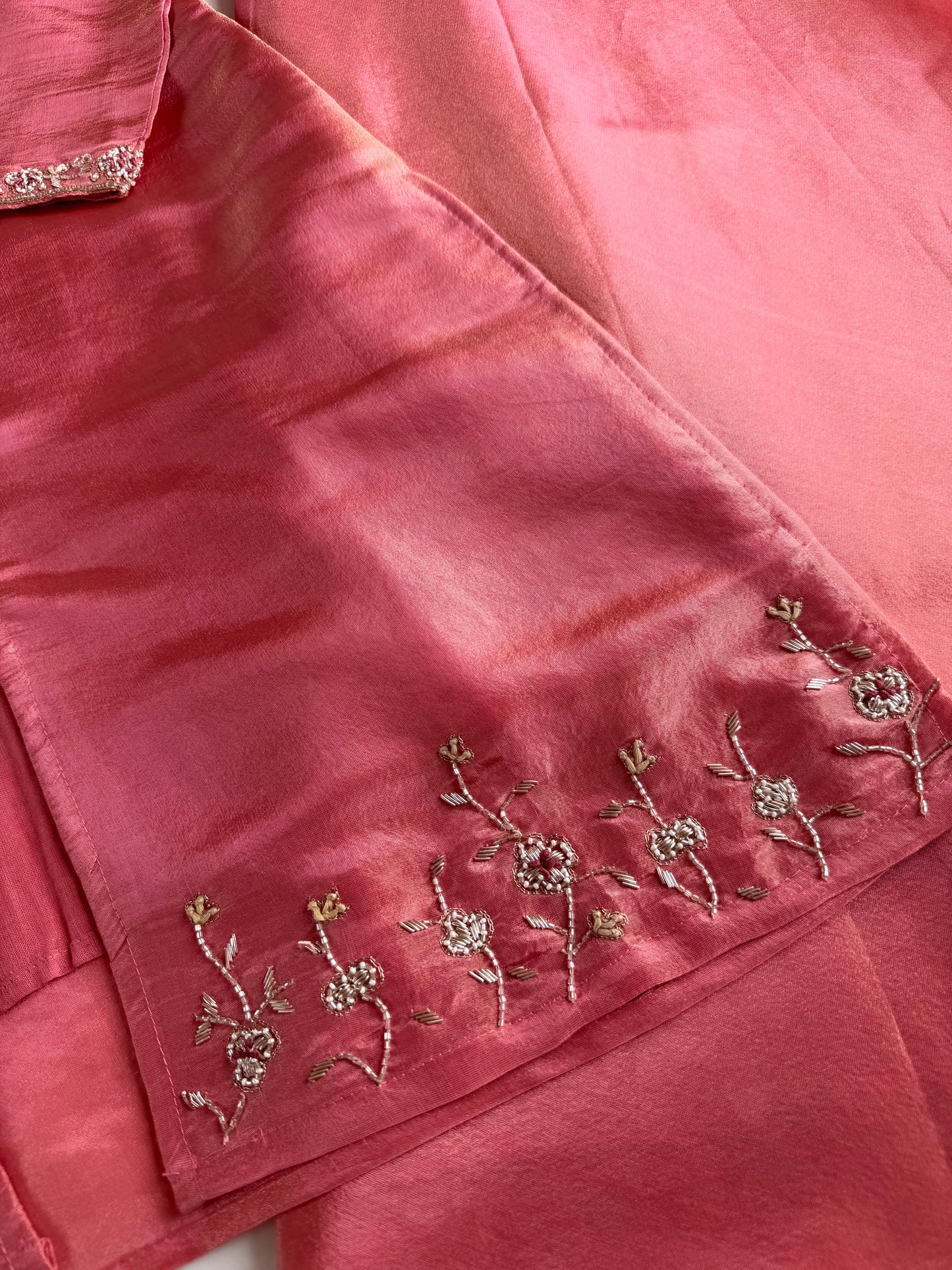 K179 - Tissue silk handwork short Kurti with divider pants