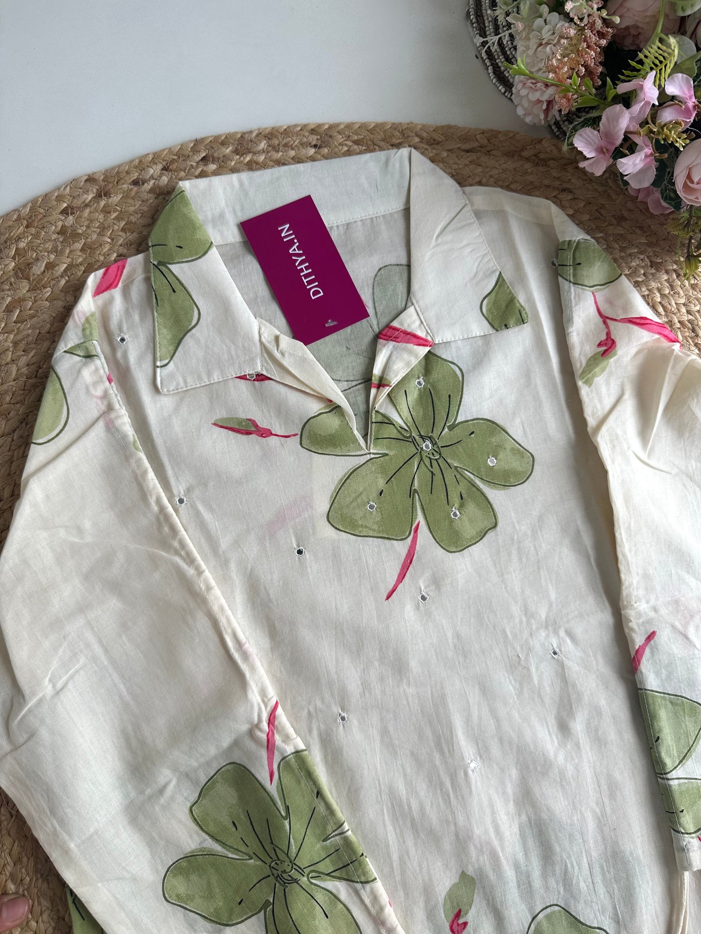 K441-Cotton Floral Aline Kurti with pants