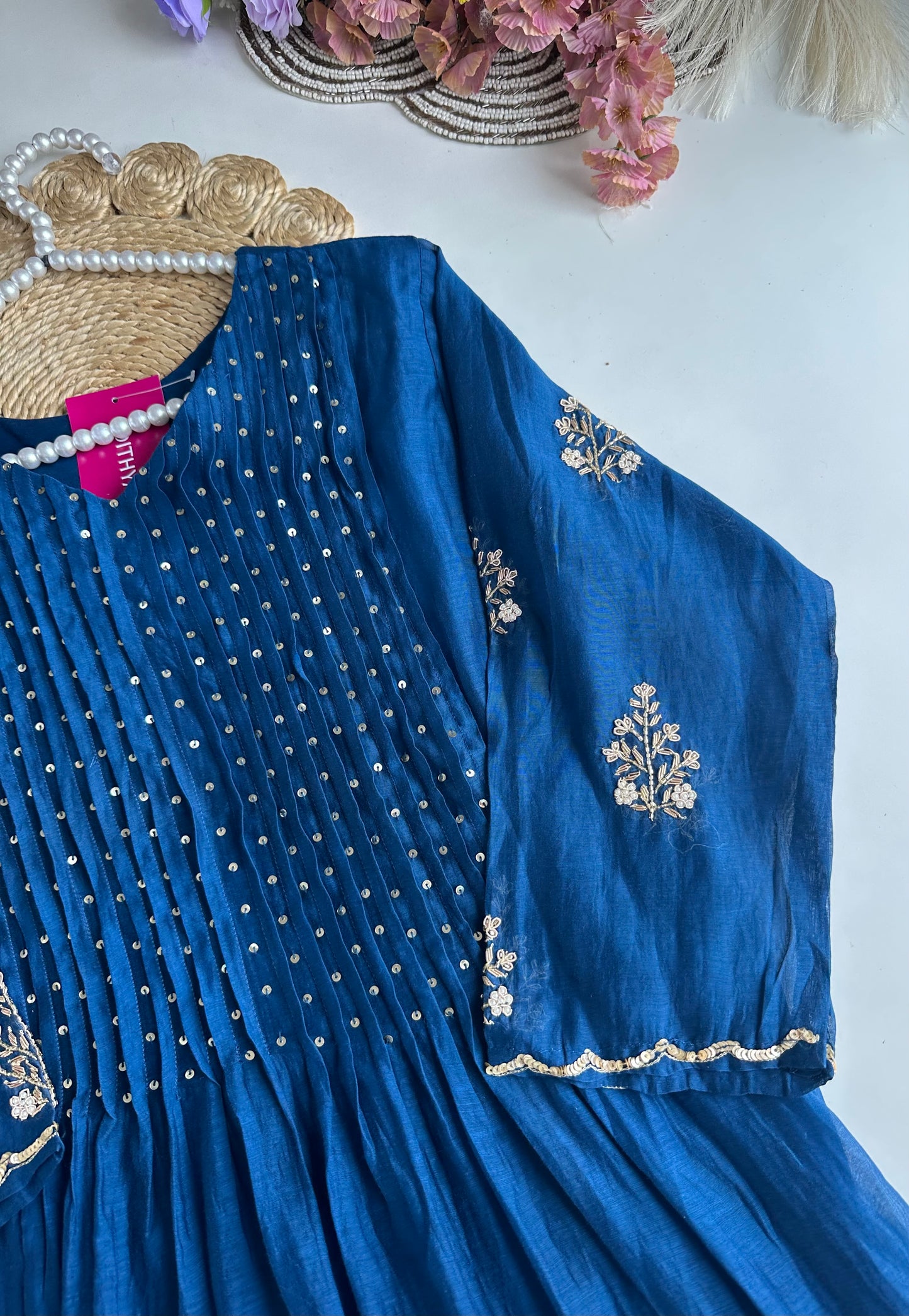 K210 - Mul Chanderi handwork Anarkali with pants and dupatta in 2 colours