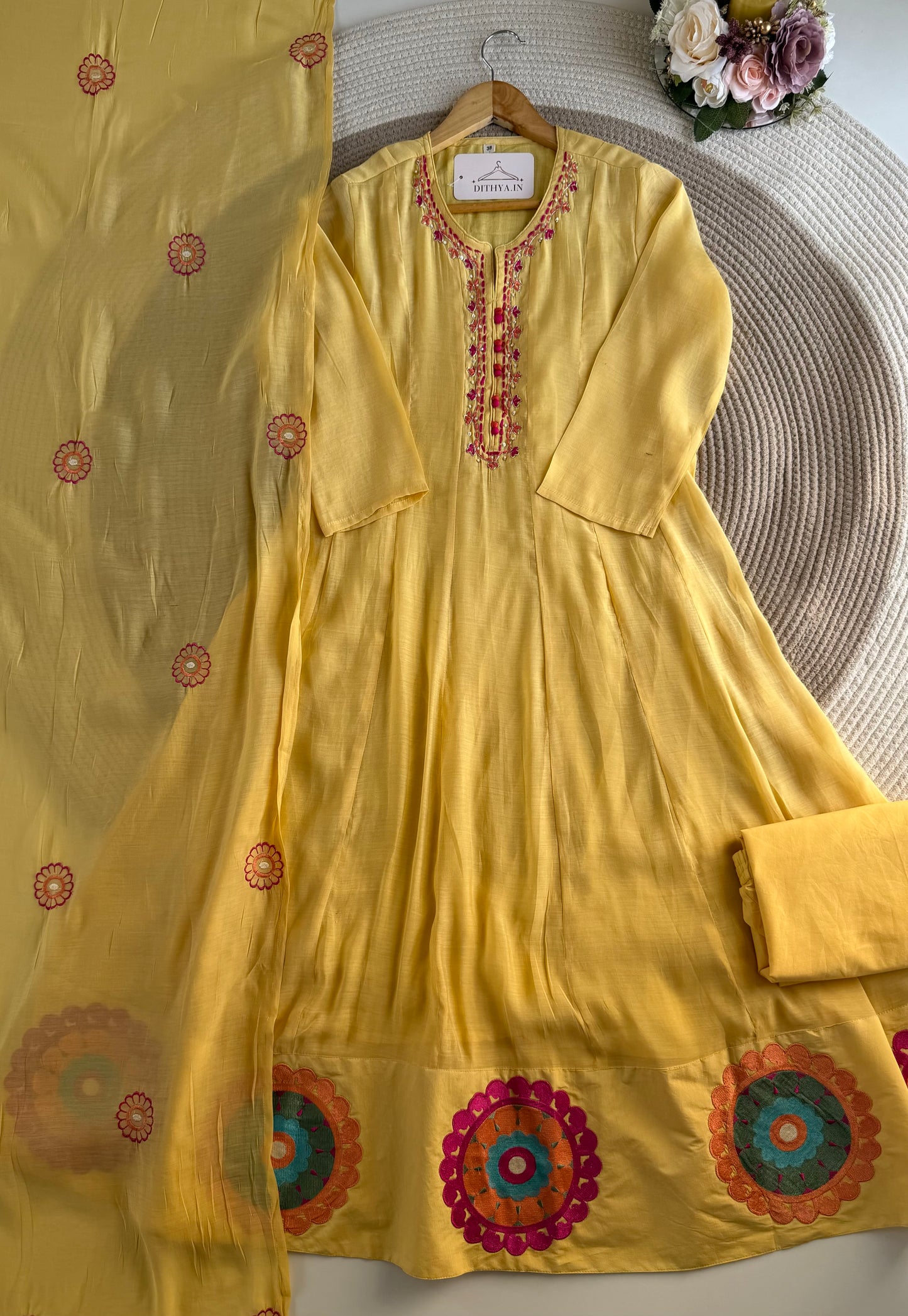 K663 - Surat Mul chanderi embroidered Anarkali with pants and dupatta