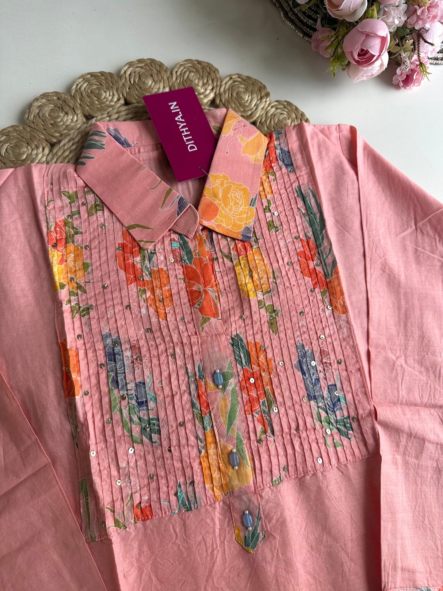 K440-Cotton pintex floral coord set