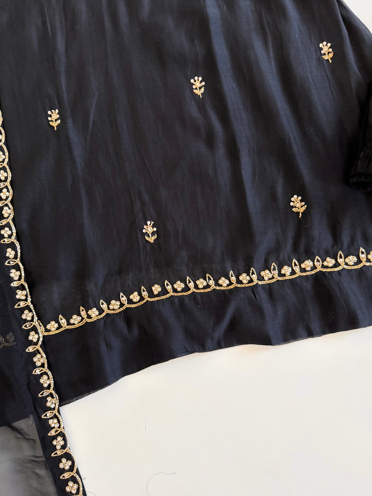 K229 - Mul chanderi handwork aline Kurti with pants and dupatta