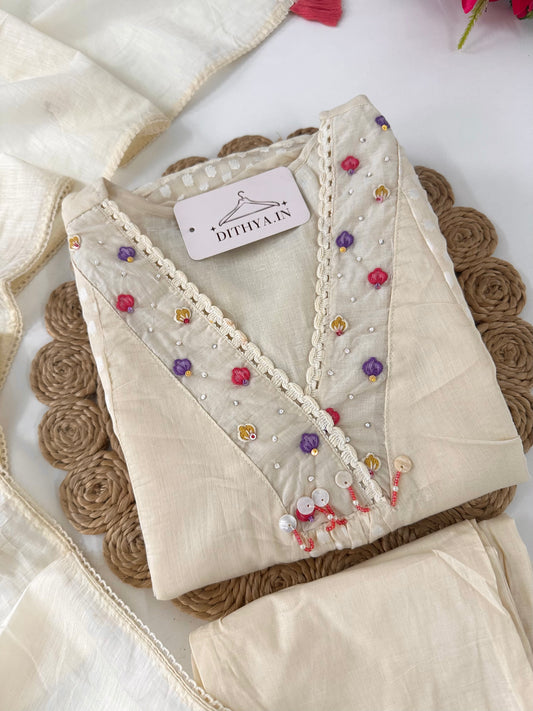 K380 - Mul chanderi embroidered Anarkali with pants and dupatta