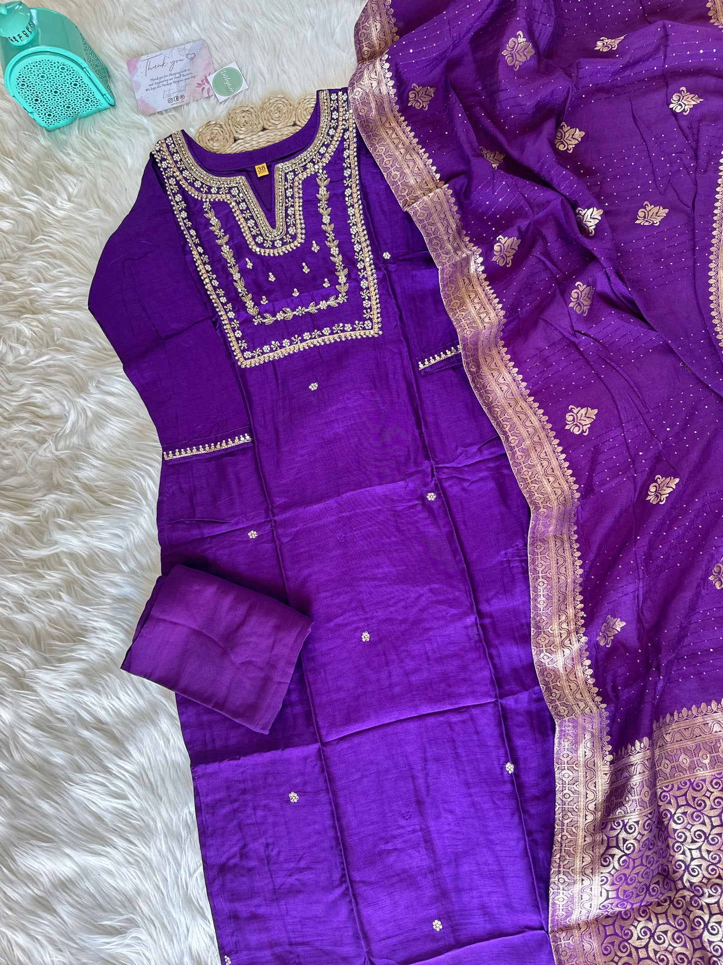 K119 - Russian silk kurti with pants and dupatta